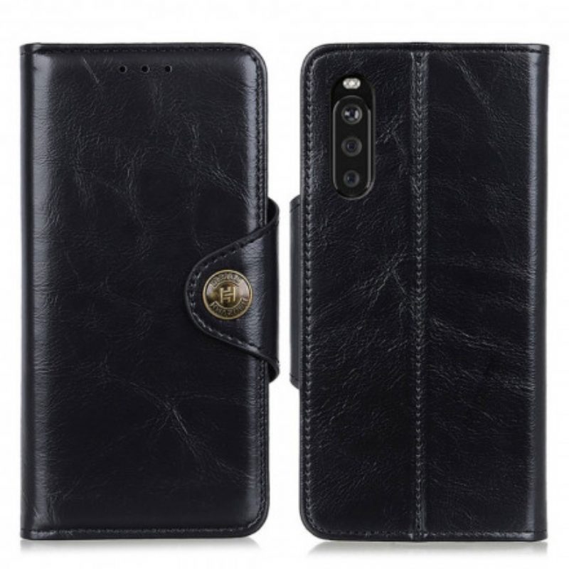 Lederhüllen Für Sony Xperia 5 III Lackknopf Aus Kunstleder