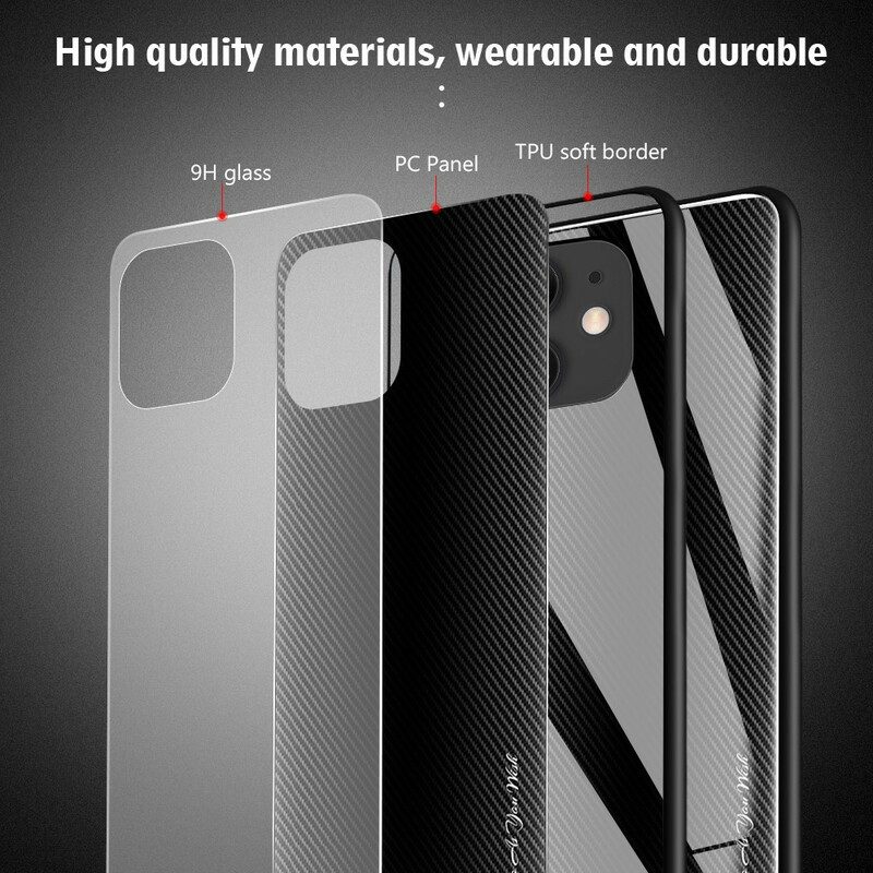 Hülle Für iPhone 12 / 12 Pro Klassisches Gehärtetes Kohlefaserglas