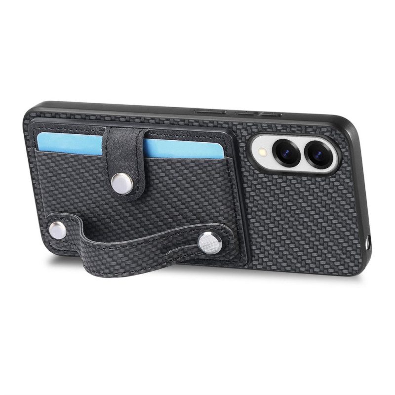 Hülle Für Samsung Galaxy S25 5g Edge Carbonfaser-case Mit Kartenhalter Und Tragegurt