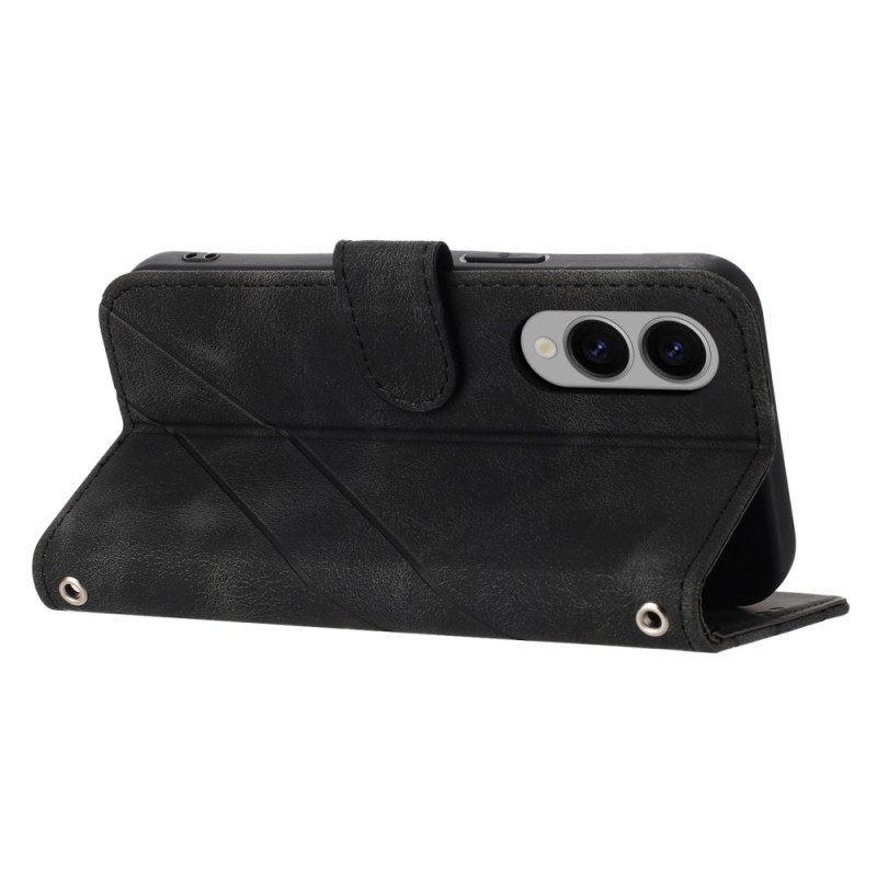 Lederhüllen Für Samsung Galaxy S25 5g Edge Riemen Mit Bedruckten Linien