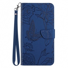 Lederhüllen Samsung Galaxy S25 5g Edge Handyhülle Schmetterlingsmuster Mit Riemen