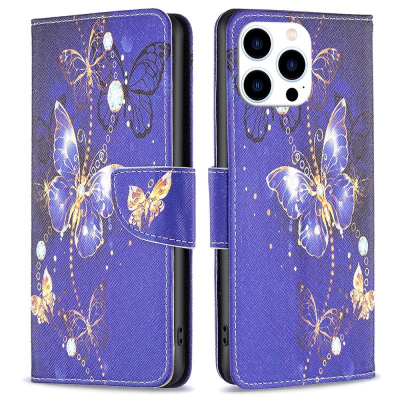 Lederhüllen Für iPhone 16 Pro Max Lila Schmetterlinge