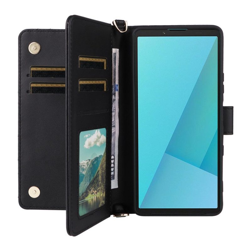 Lederhüllen Für Sony Xperia 10 Vii Gesteppt Mit Trageriemen Und Handschlaufe