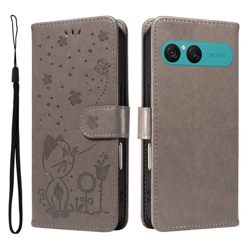 Lederhüllen Für Sony Xperia 10 Vii Katze Und Biene