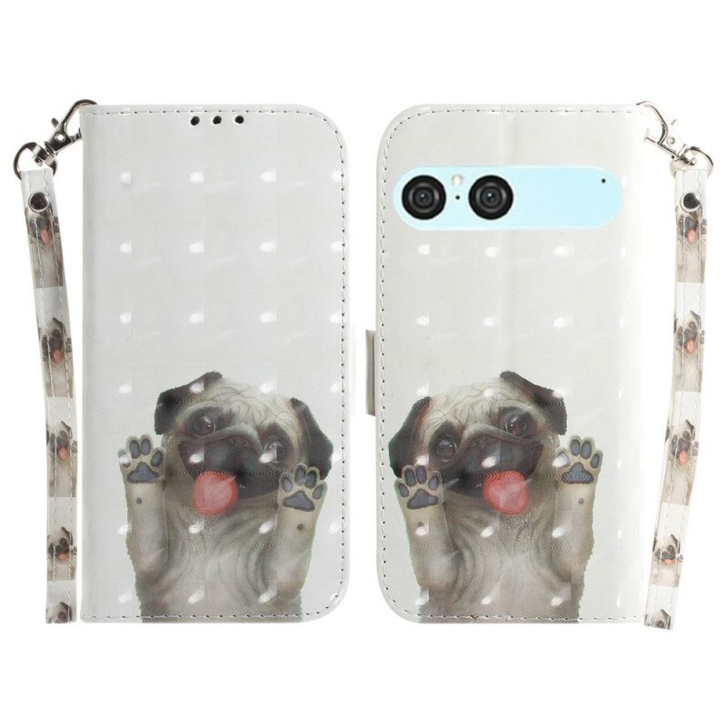 Lederhüllen Für Sony Xperia 10 Vii Lanyard Mit Mops-muster