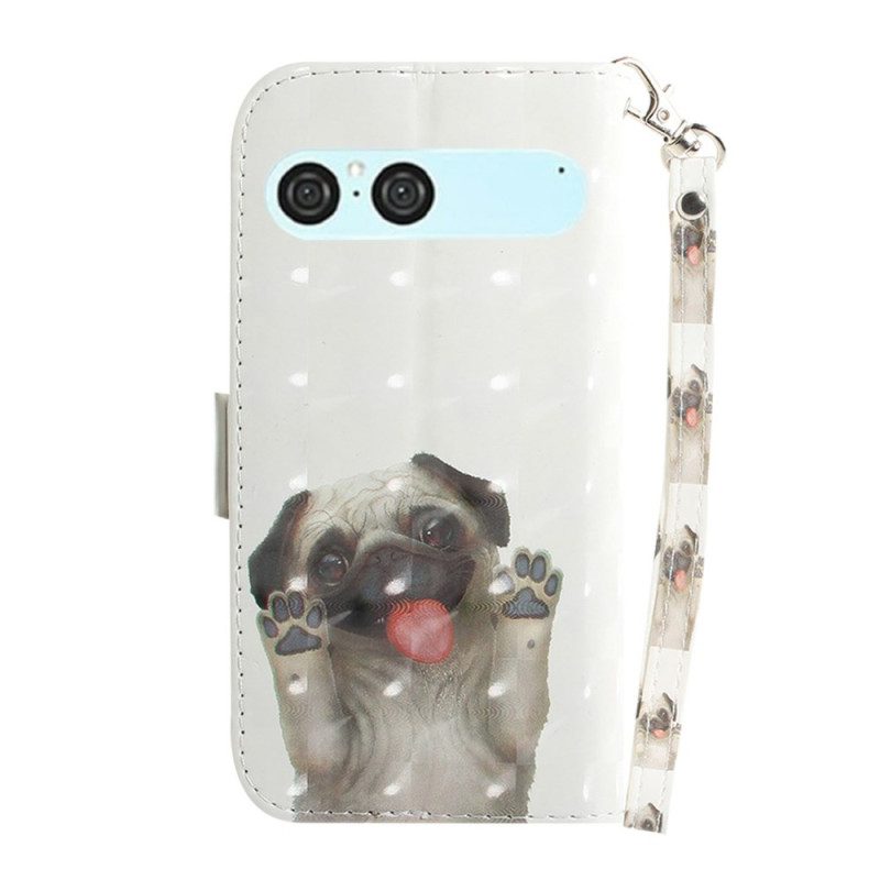 Lederhüllen Für Sony Xperia 10 Vii Lanyard Mit Mops-muster