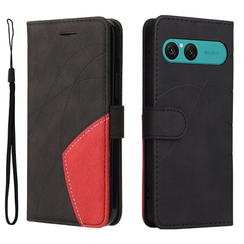 Lederhüllen Für Sony Xperia 10 Vii Zweifarbiges Wellenmuster