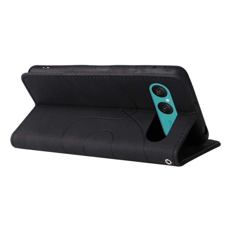 Lederhüllen Für Sony Xperia 10 Vii Zweifarbiges Wellenmuster