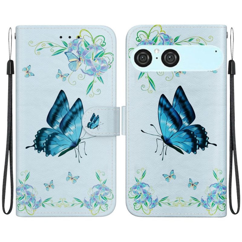 Lederhüllen Sony Xperia 10 Vii Blauer Schmetterling Und Blumen