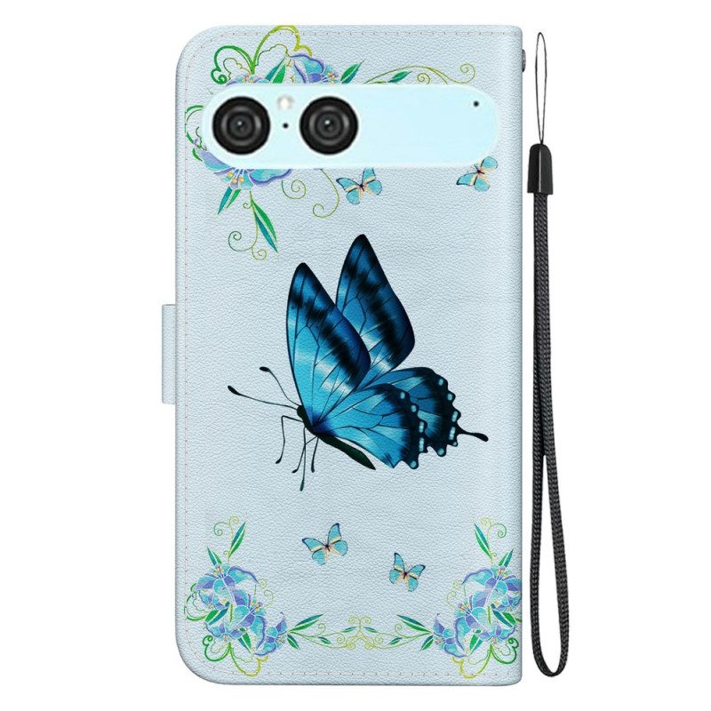 Lederhüllen Sony Xperia 10 Vii Blauer Schmetterling Und Blumen