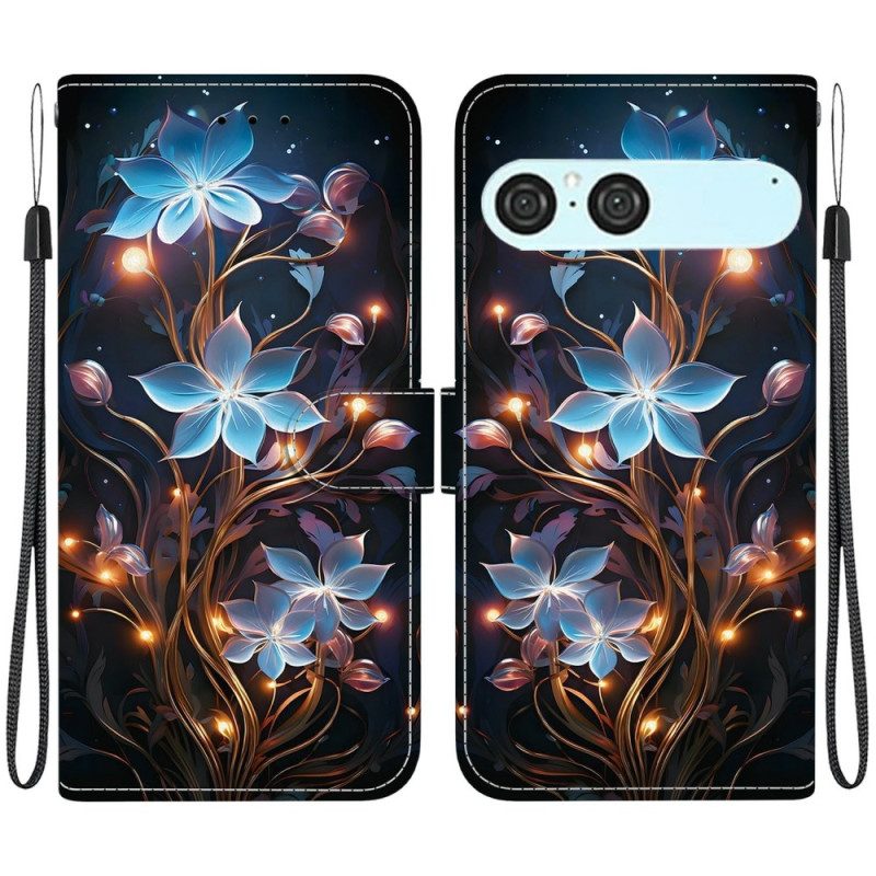 Lederhüllen Sony Xperia 10 Vii Blaues Blumenmuster