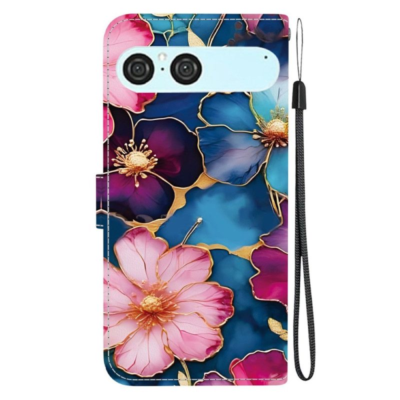 Lederhüllen Sony Xperia 10 Vii Handyhülle Blaues Und Goldenes Blumenmuster