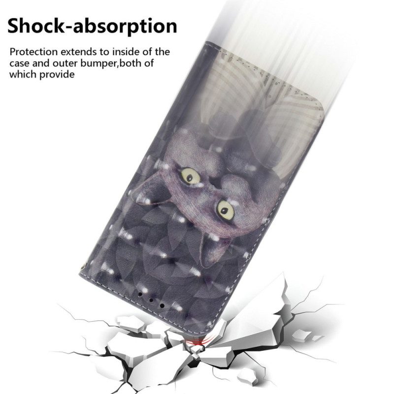 Lederhüllen Sony Xperia 10 Vii Lanyard Mit Grauer Katze