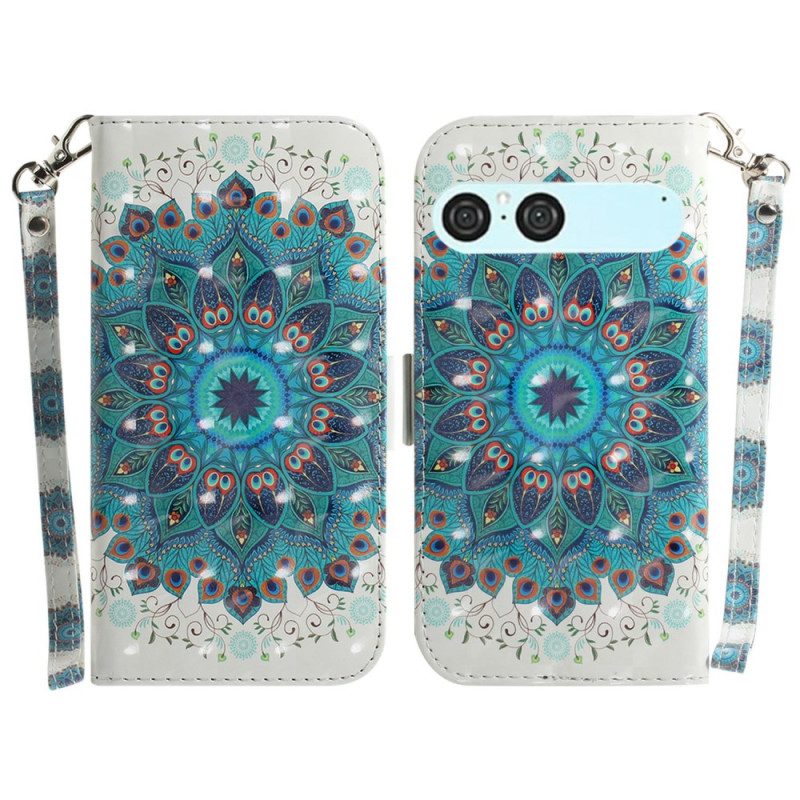 Lederhüllen Sony Xperia 10 Vii Lanyard Mit Grünem Mandala