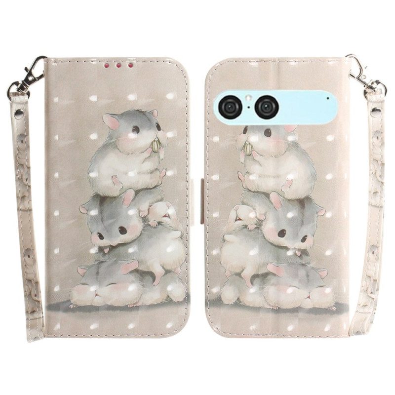 Lederhüllen Sony Xperia 10 Vii Lanyard Mit Hamster