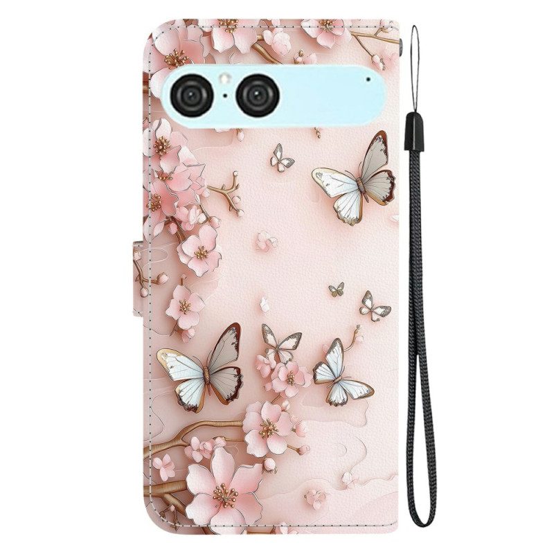 Lederhüllen Sony Xperia 10 Vii Rosa Schmetterlinge