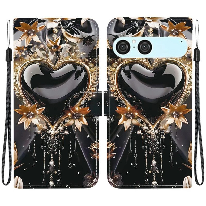 Lederhüllen Sony Xperia 10 Vii Schwarzes Und Goldenes Herz