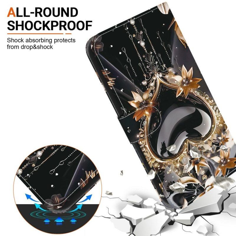 Lederhüllen Sony Xperia 10 Vii Schwarzes Und Goldenes Herz