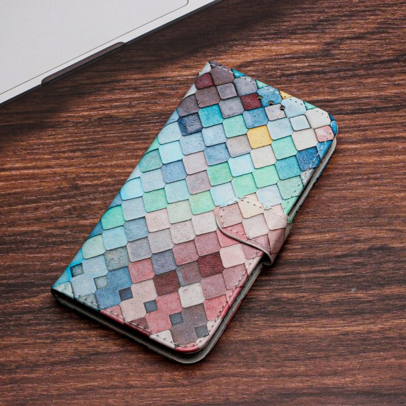 Flip Case Für Xiaomi Redmi A1 Mit Kordel Farbiges Streifengitter