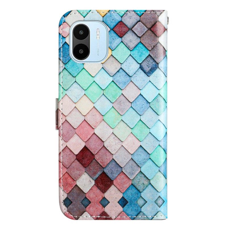 Flip Case Für Xiaomi Redmi A1 Mit Kordel Farbiges Streifengitter