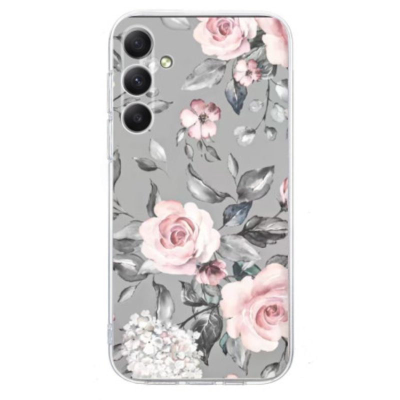 Hülle Samsung Galaxy A17 4g / 5g Handyhülle Graues Blumenmuster