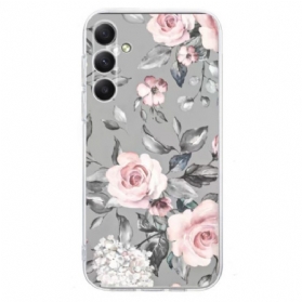Hülle Samsung Galaxy A17 4g / 5g Handyhülle Graues Blumenmuster