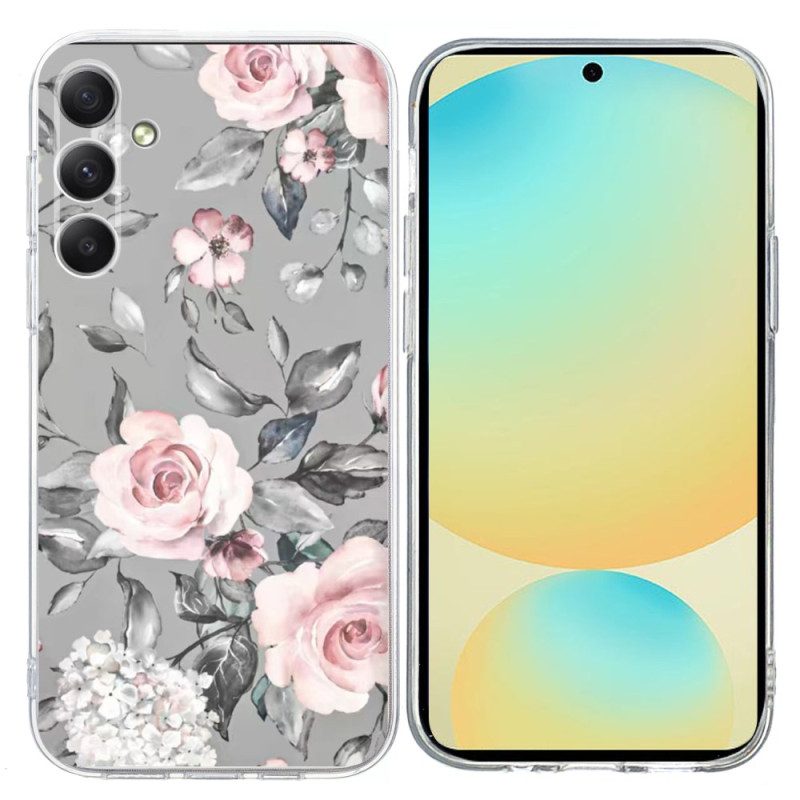 Hülle Samsung Galaxy A17 4g / 5g Handyhülle Graues Blumenmuster