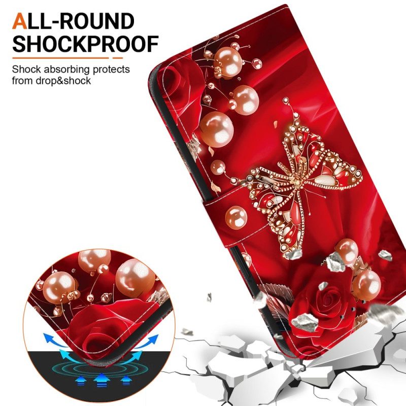 Lederhüllen Für Samsung Galaxy A17 4g / 5g Gold-perlmuttfarbener Schmetterling