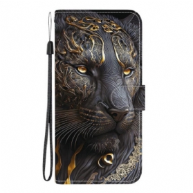 Lederhüllen Samsung Galaxy A17 4g / 5g Gold-schwarzer Löwe