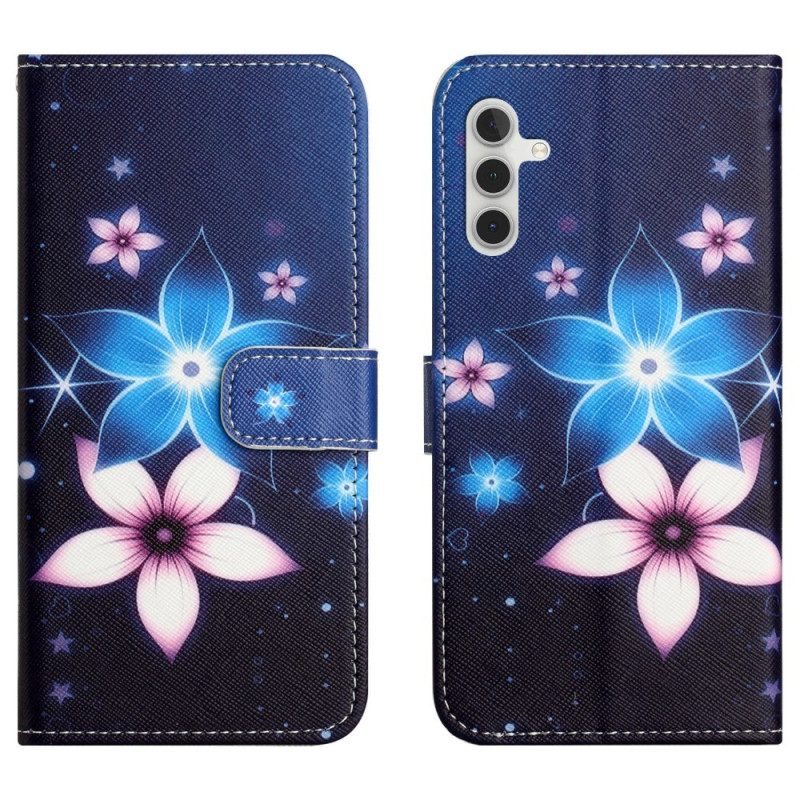 Lederhüllen Samsung Galaxy A17 4g / 5g Handyhülle Blaue Blumen