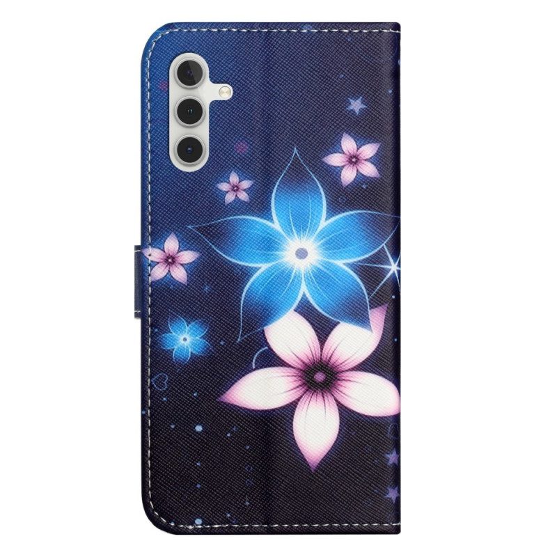 Lederhüllen Samsung Galaxy A17 4g / 5g Handyhülle Blaue Blumen