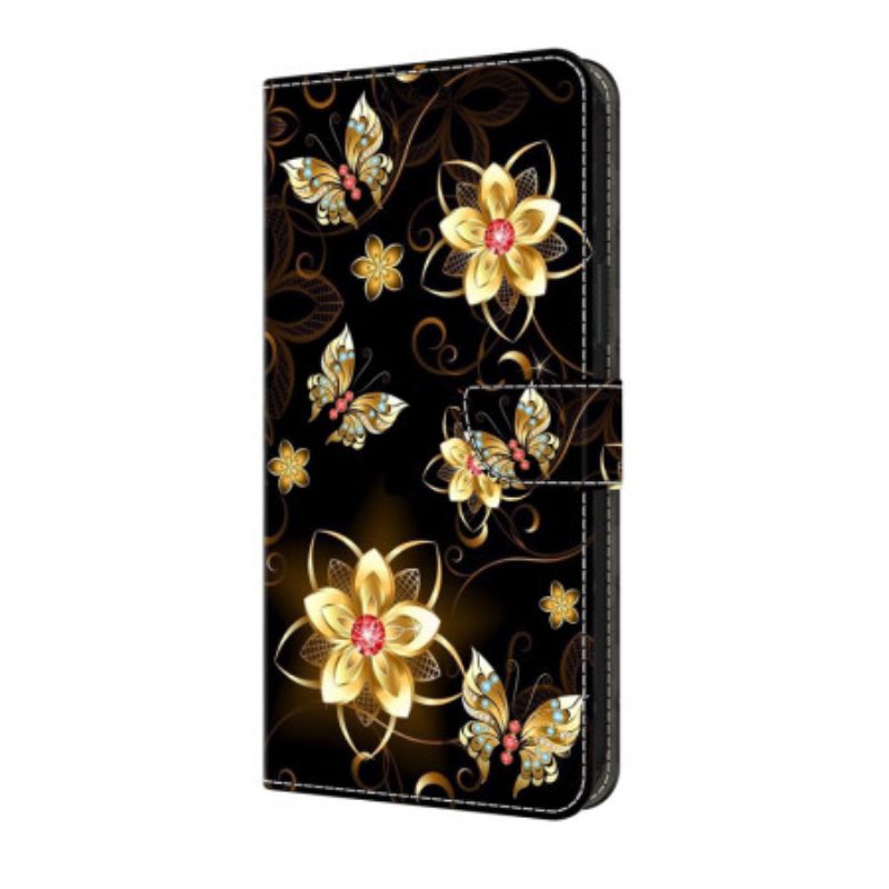 Lederhüllen Samsung Galaxy A17 4g / 5g Handyhülle Goldene Blumen