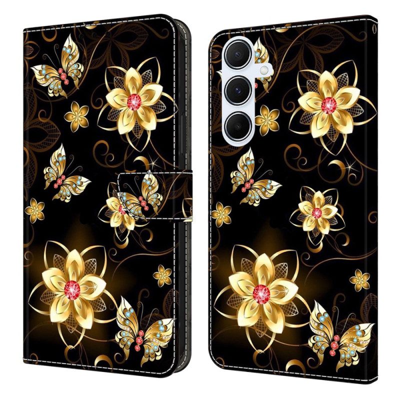 Lederhüllen Samsung Galaxy A17 4g / 5g Handyhülle Goldene Blumen