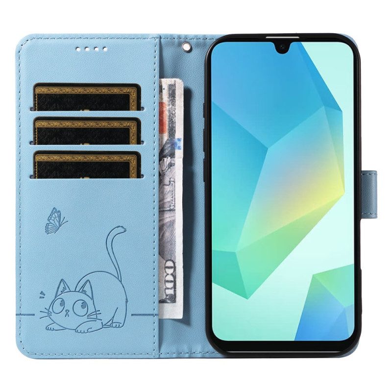 Lederhüllen Samsung Galaxy A17 4g / 5g Handyhülle Schulterriemen Mit Katzenmotiv