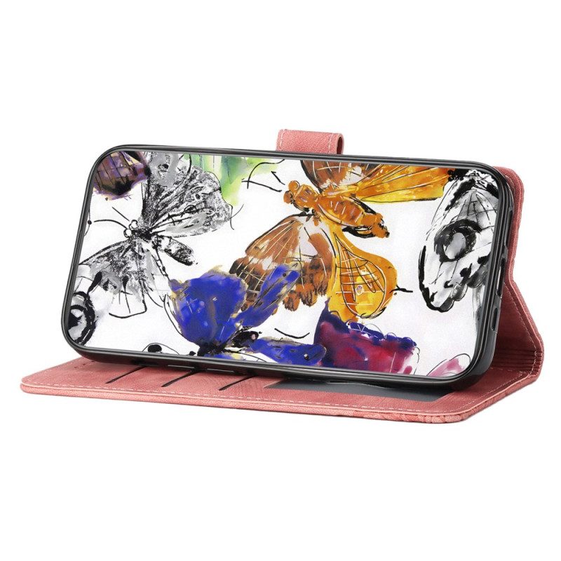 Lederhüllen Samsung Galaxy A17 4g / 5g Wildlederoptik Mit Schmetterlingen