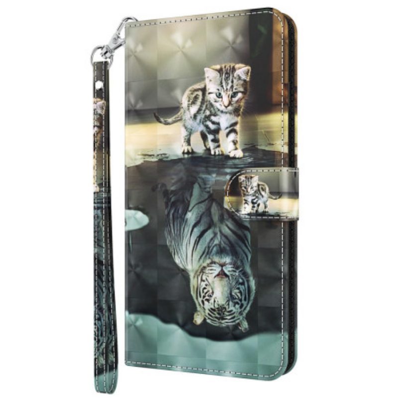 Flip Case Für Oppo A94 5G Katze Und Tiger Mit Schlüsselband