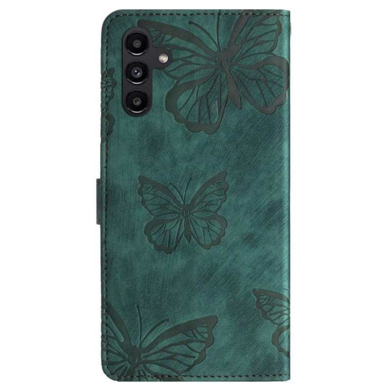 Lederhüllen Für Samsung Galaxy S24 Fe Schmetterlingsmuster In Wildlederoptik
