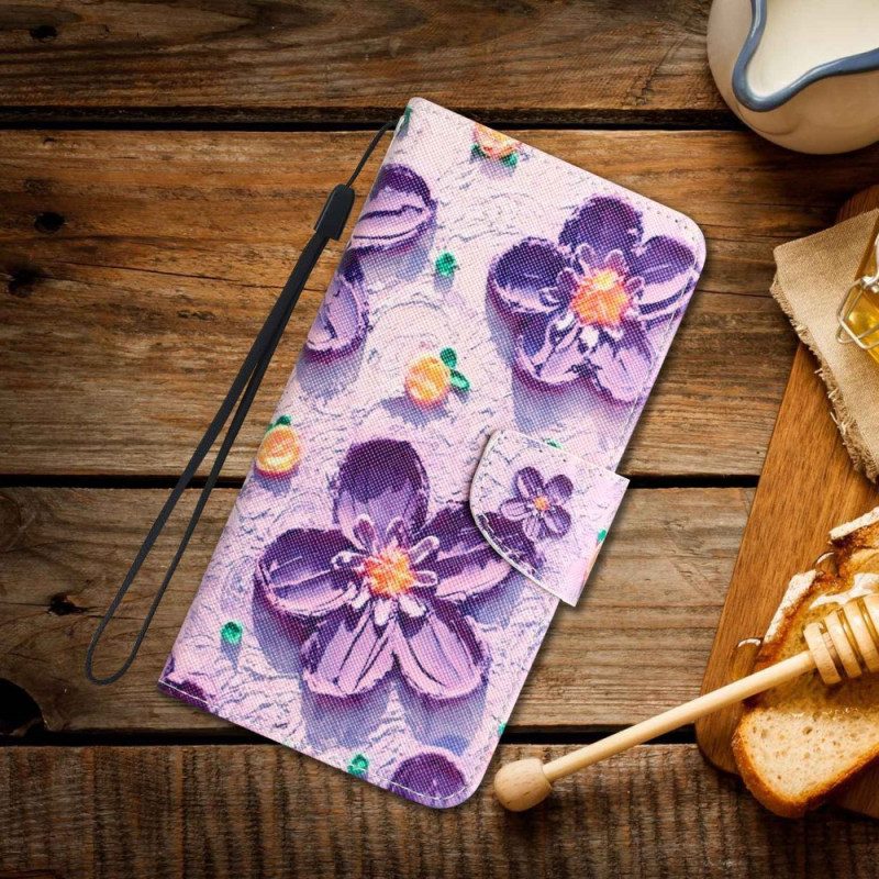 Flip Case Für Samsung Galaxy S23 Plus 5G Mit Kordel Nur Riemenblumen