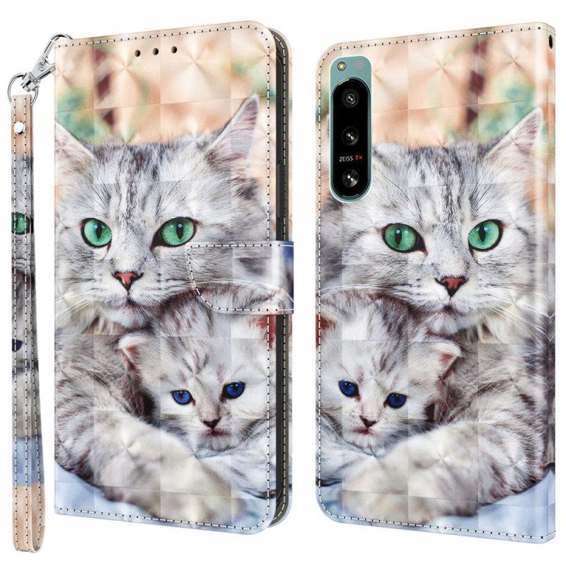 Flip Case Für Sony Xperia 5 IV Mit Kordel Tanga-katzen