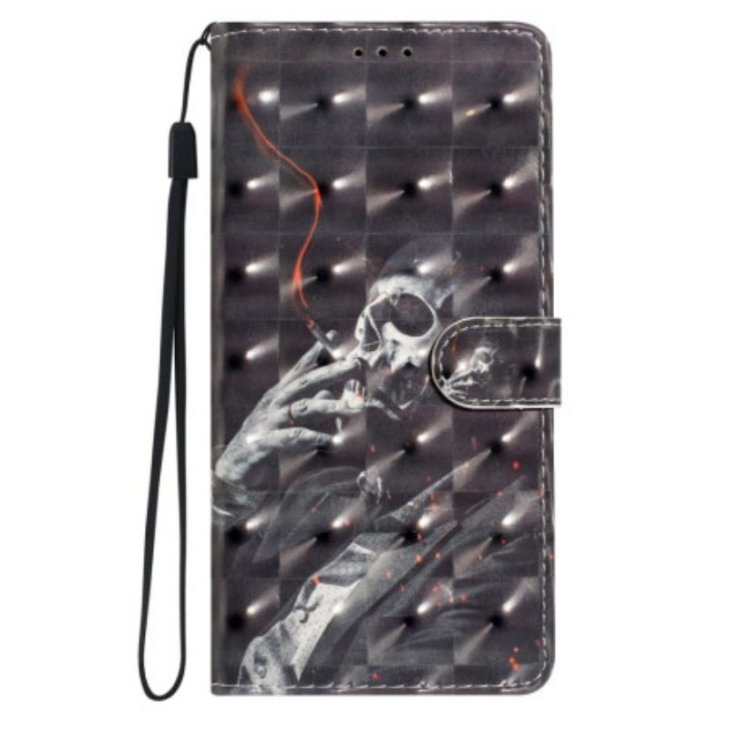 Lederhüllen Für Xiaomi 15 3d-rauchendes Skelett