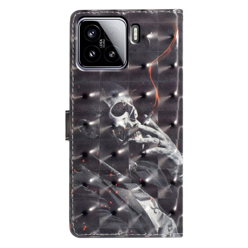 Lederhüllen Für Xiaomi 15 3d-rauchendes Skelett