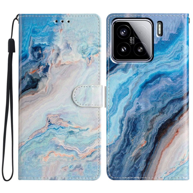 Lederhüllen Xiaomi 15 Blauer Marmor