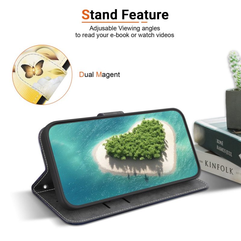 Lederhüllen Xiaomi 15 Handyhülle Goldene Schmetterlinge Und Weiße Blüten