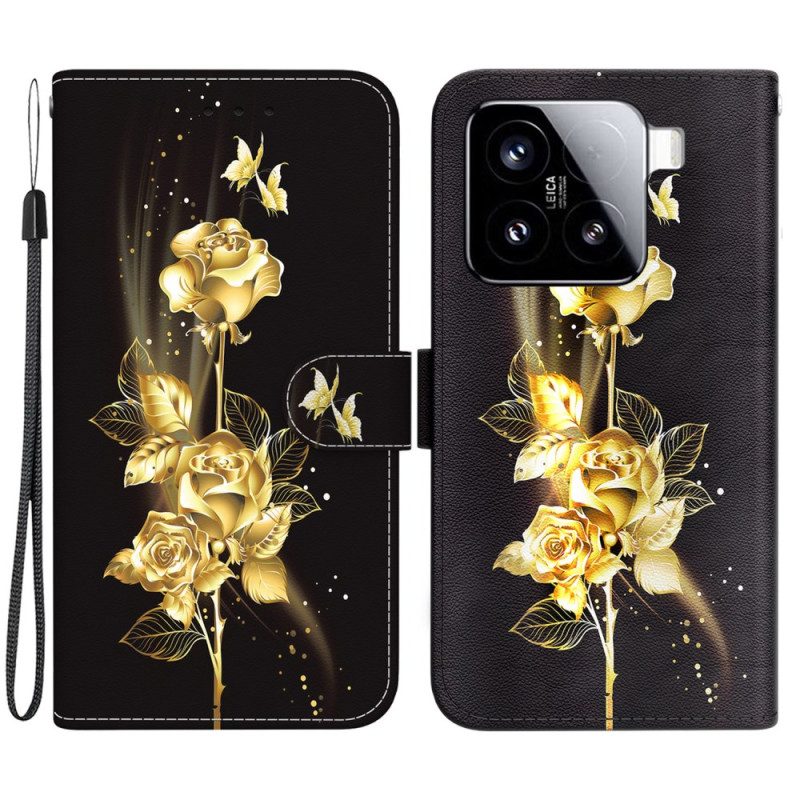 Lederhüllen Xiaomi 15 Handyhülle Goldene Und Rosa Schmetterlinge