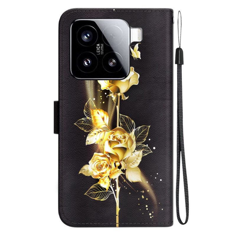Lederhüllen Xiaomi 15 Handyhülle Goldene Und Rosa Schmetterlinge