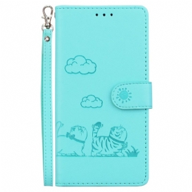 Lederhüllen Xiaomi 15 Handyhülle Katzenmotiv-riemen