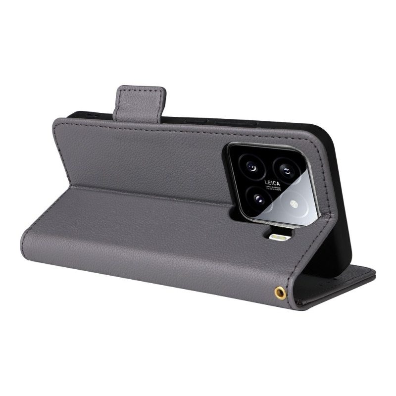 Lederhüllen Xiaomi 15 Handyhülle Kunstleder In Litschi-optik Mit Riemen