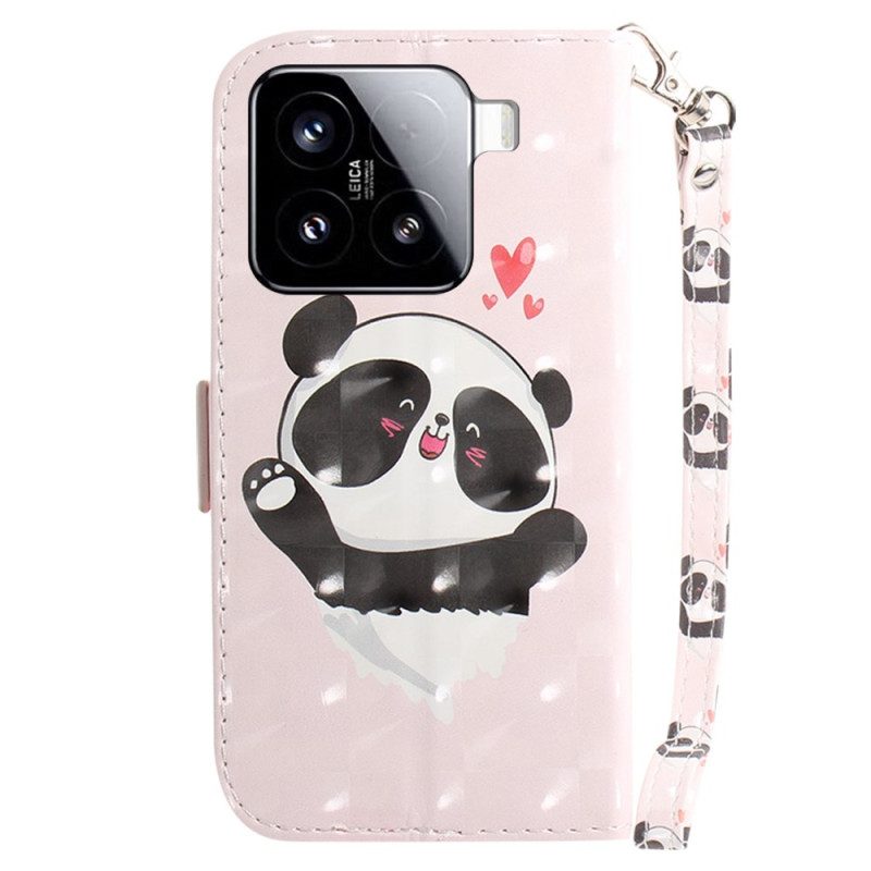 Lederhüllen Xiaomi 15 Handyhülle Panda-liebes-lanyard