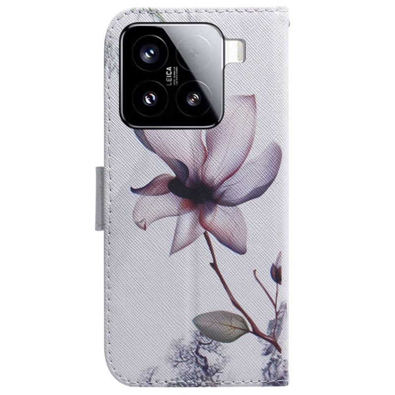 Lederhüllen Xiaomi 15 Handyhülle Rosa Blume