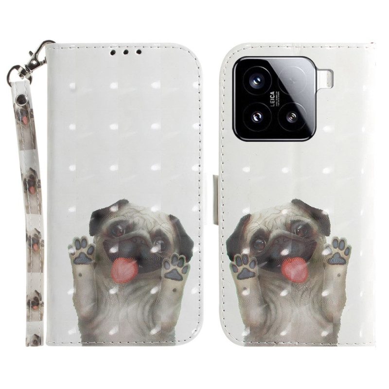 Lederhüllen Xiaomi 15 Schlüsselband Mit Mops-motiv